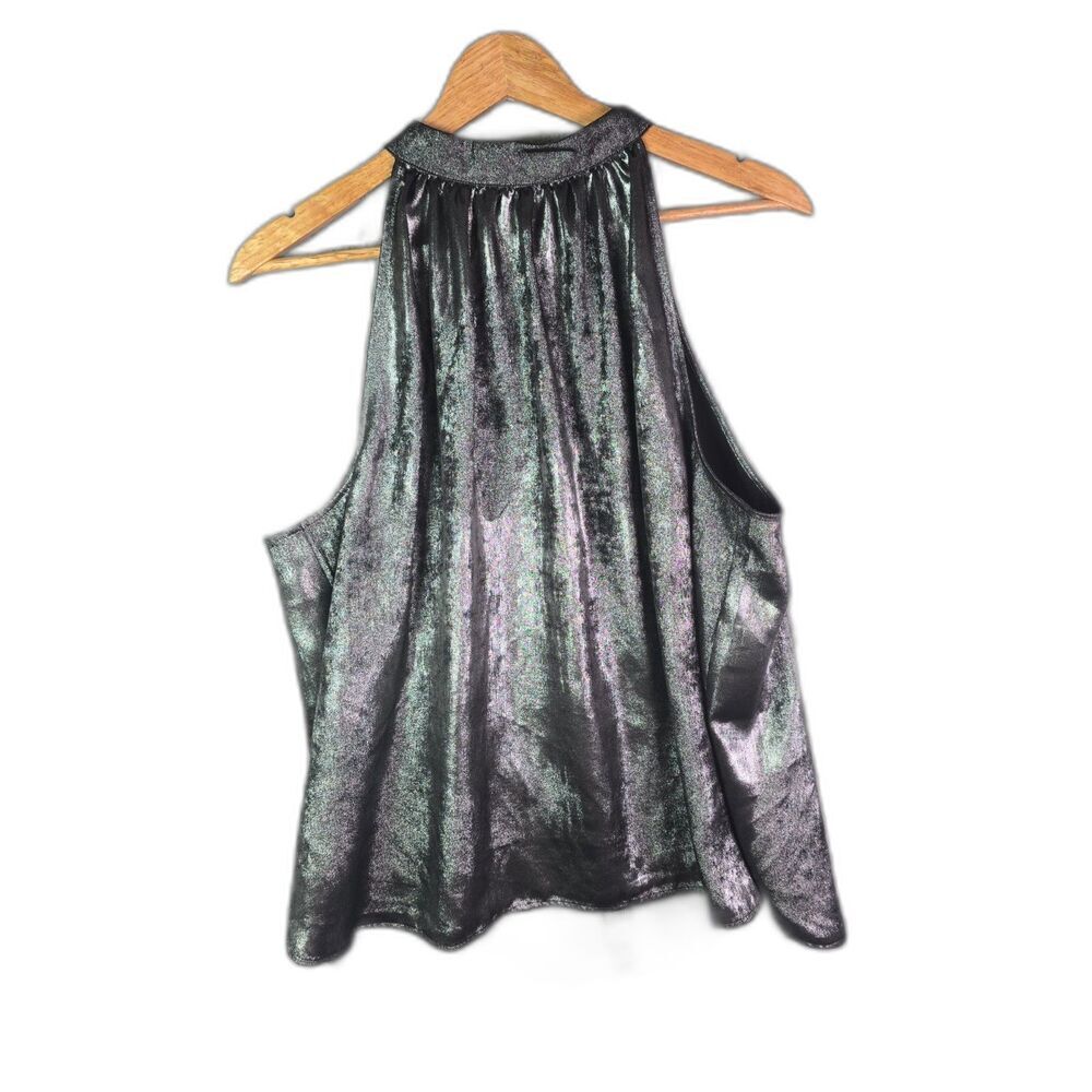 LOFT XL Metallic Halter Neck Sleeveless Blouse Gray Silver Draped Top